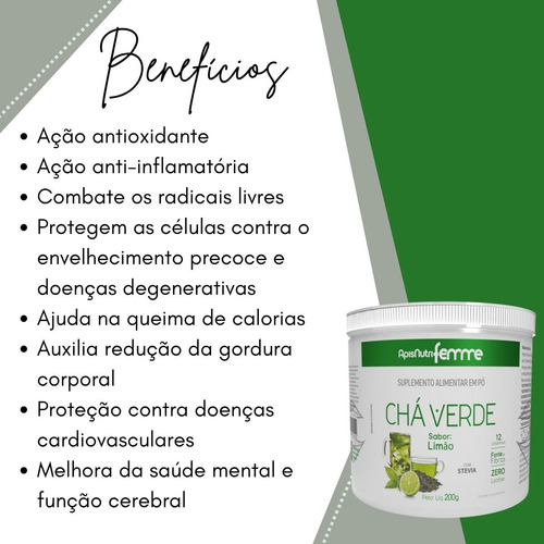 Chá Verde Pó Solúvel Instantâneo Sabor Limão 200g Apisnutri
