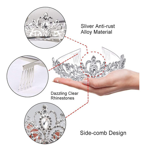 Didder - Diadema De Cristal Plateada Con Corona De Princesa,