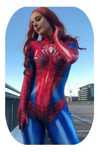 Spiderman Mono Mujer Halloween Cosplay Rojo Azul Disfraz 2