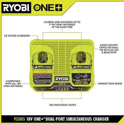 Cargador Para 2 Baterias Ryobi 18v