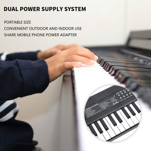 Piano Eléctrico Recargable De 37 Teclas Para Niños Negro Y Blanco
