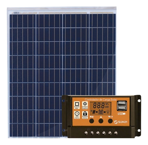 Kit Placa Solar 80w Controlador Carga Pwm 30a Painel Resun