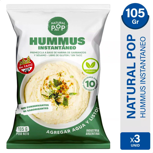 Hummus Instantaneo Natural Pop Libre Gluten Sin Tacc Pack X3