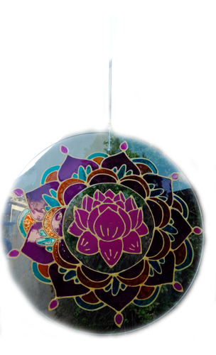 Mandala Colgante En Vidrio Flor De Loto De 30cm Meditación 