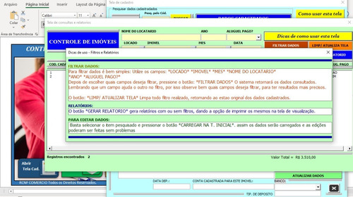 Sistema Recibos De Aluguel E Controle De Imoveis! Excel Vba!