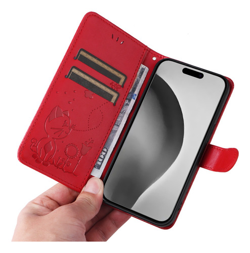 Funda Tipo Cartera Para Huawei Honor Series, De Piel Sintética De Alta Calidad, Con Tapa Y Ranura Para Tarjetas, Color Rojo
