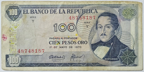 Billete 100 Pesos 01/may/1970 Colombia Vf