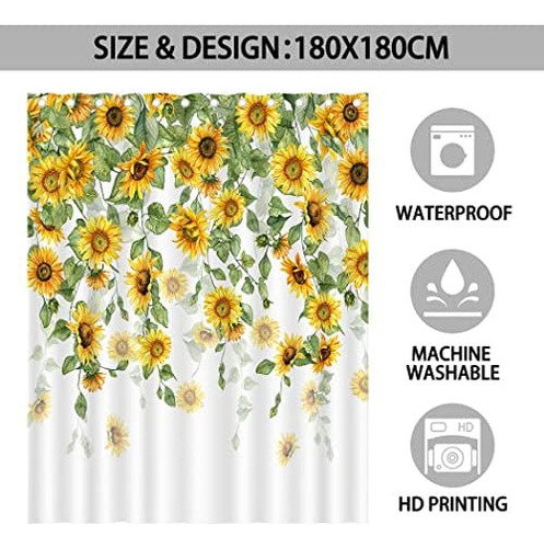 C Cortina De Ducha Juirnost Para Baño, Diseño De Girasol