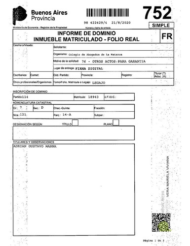 Informe Dominio-inhib-titularidad Inmueble/auto. Pcia Y Caba