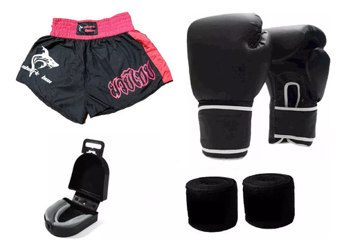 Kit; Short De Kick Boxing/ Muay Thai + Guante+ Bucal+ Vendas