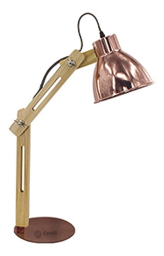 Imagen 1 de 7 de Lampara Escritorio Madera Cobre E27 Serena Candil Apto Led