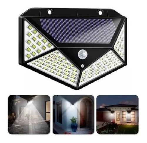 Imagen 1 de 9 de Foco Con Sensor Movimiento Foco Led Solar Exterior 100 Leds