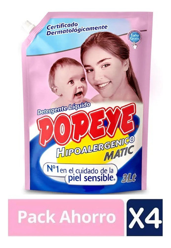  Detergente Liqui Popeye Hipoalergenico Bebe 3l(4uni)super