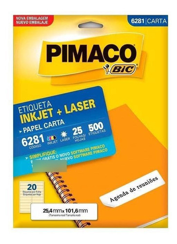 Etiqueta Laser Jet 6281 Pimaco 25,4 Mm X 101,6 Mm C/25 Fls