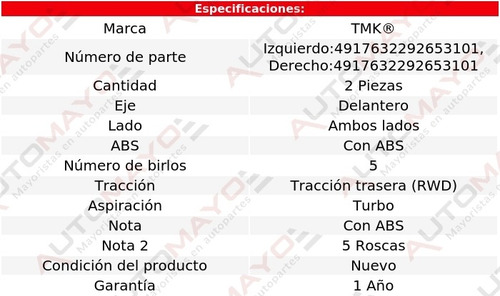 2) Mazas Delanteras Con Abs Tmk 435i L6 3.0l Bmw 2014-2016