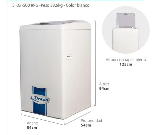 Lavarropa Carga Superior Drean Concept Fuzzy Logic De 5.5kg