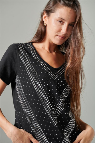 Remera Premium Wonderful Con Brillos Gu70025 Black & White