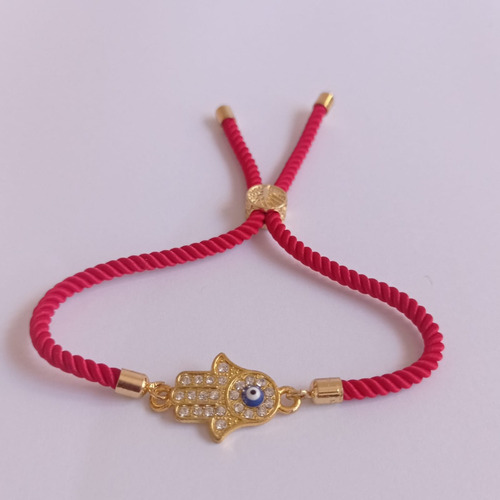 Pulsera Protección Mano Fátima Circones Ojo Turco Baño Oro 