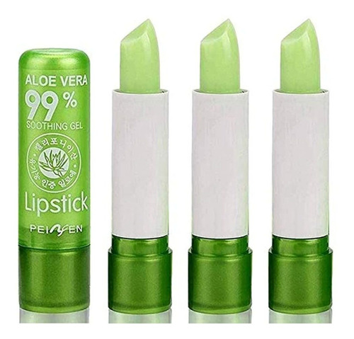 Bálsamo Labial De Aloe Vera 3 Unidade Hidratante Color Verde