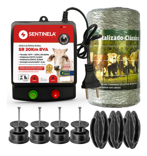 Kit Cerca Elétrica Rural Sr30 250m Fio + Isoladores