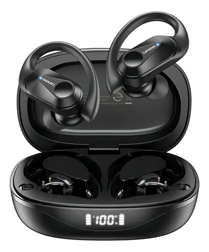 comprar Lenovo LP75 Fone de Ouvido Sem Fio Bluetooth 5.3 Cor Preto com Gancho Microfones TWS Esportivo HiFi Estéreo Impermeável Alta Fidelidade Cancelamento de Ruído