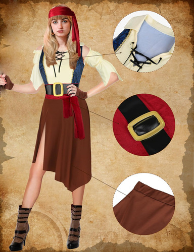 Disfraz De Pirata Rebelde Para Mujer De Tinyones, Blusa Blan
