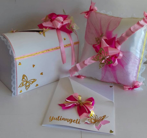 Combo Baúl, Almohadilla, Libro De Firmas Para Boda O 15 Años