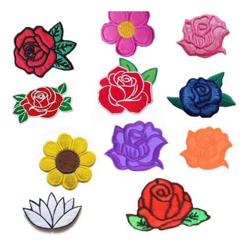 20 Parches Bordados Catalogo Apliques  Flor Rosa Rosas Rosa