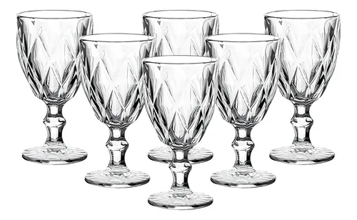 Jogo De Taças De Vidro Diamante Com 6 Peças De 340 Ml Linha  Premium Transparente