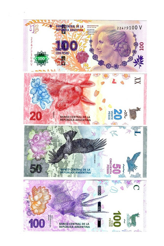 Argentina - 4 Billetes Fauna Y Eva Perón - Nuevos