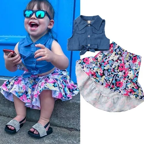 Conjunto Infantil Menina Saia Mullet E Cropped De Amarrar