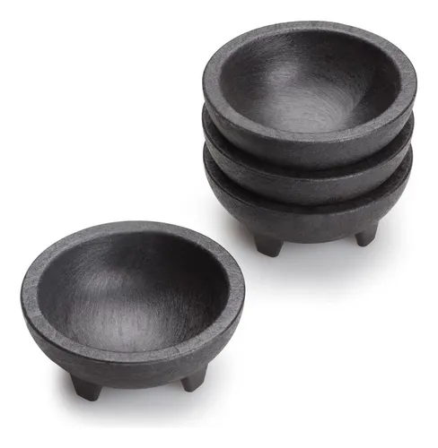 Cuencos De Salsa Molcajete De Plástico Negro De 3 Patas Para