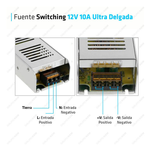 Imagen 3 de 10 de Fuente 12v 10a Metalica Regulada Switching Tira Led Cctv