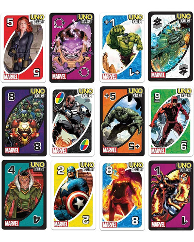 Jogo De Cartas Uno Flip Marvel Com 112 Cartões Presente Kid
