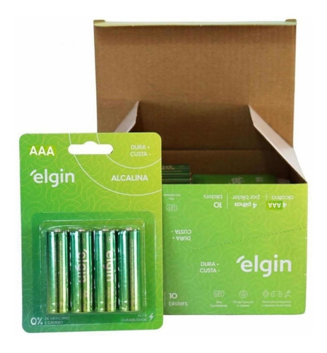 40 Pilhas Palito Alcalina Aaa Elgin Lr03 1,5v 10 Blister C/4