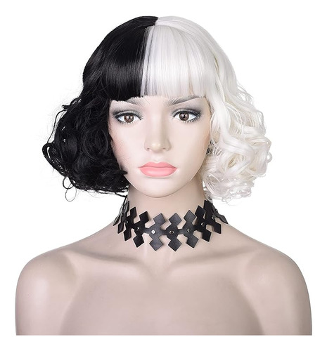 Pelucas Pelo Rizado Medio Negro Medio Con Collar Para Mujer