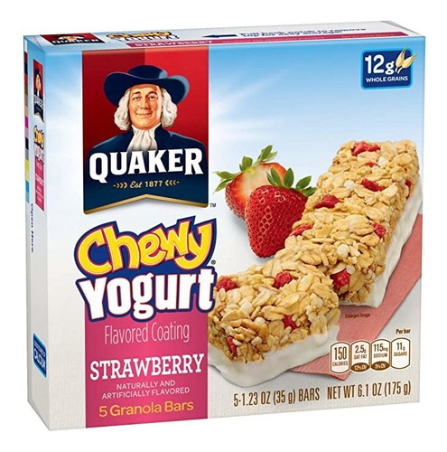 Quaker Yogurt Chewy Granola Bar, Fresa, 5 Barras, P.