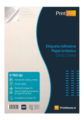 Etiqueta Adhesiva Papel Artistico Onda Crema A4 X 20 Hojas