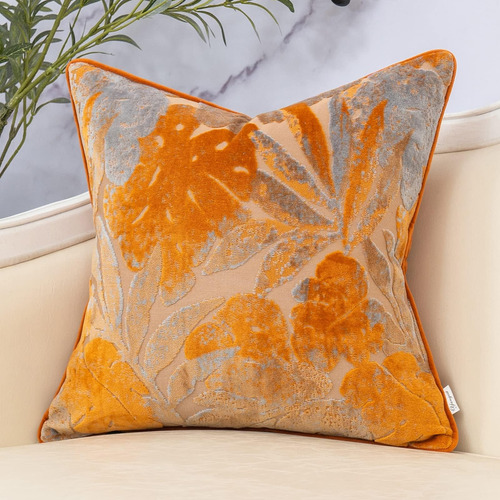  Yangest Rust Orange Monstera Leaf Capa De Almofada De Velud