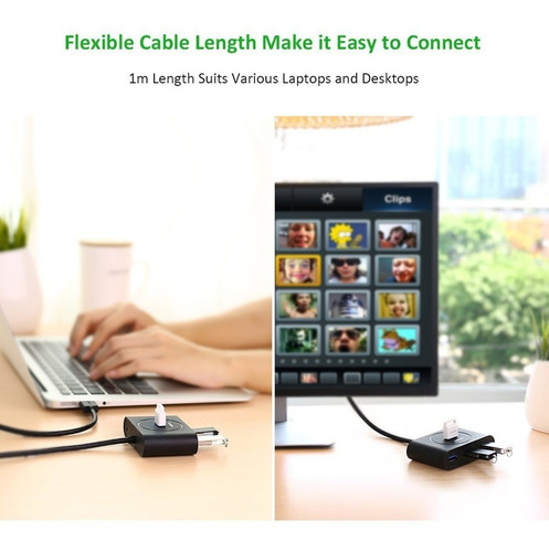 Hub Usb 3.0 4 Puertos Ugreen Plug And Play Tipo C Y A