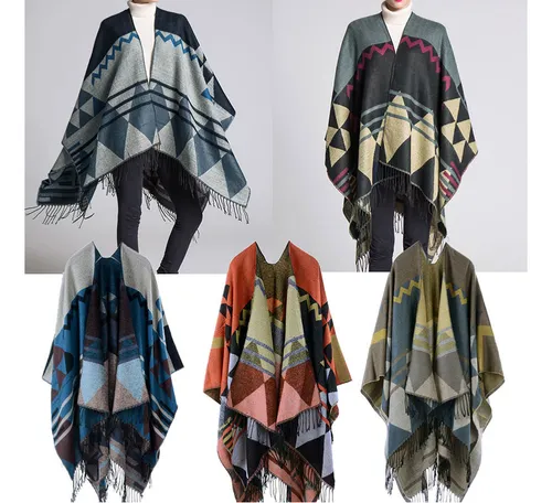 Bufanda Tejida Para Mujer, Chal, Poncho, Estampado Geométric
