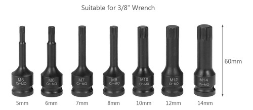 Juego De Dados De Impacto 7 Piezas Métricas (5mm 6mm 7mm 8mm
