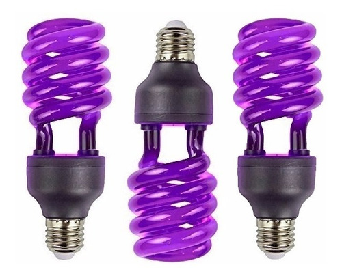 Pack 3 Ampolleta Ultravioleta Espiral E27 Luz Negra