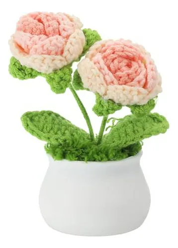 Patikil Flores De Croché En Maceta - 2 Rosas Artificiales De