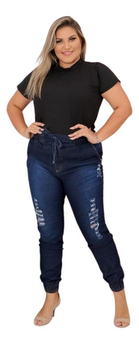 Calça Jeans Plus Size Jogger Moda Feminina Lycra C Elastico 