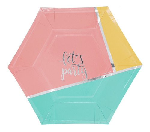 Plato Polipapel Hexagonal Lets Party Tonos Pastel X6 Uni