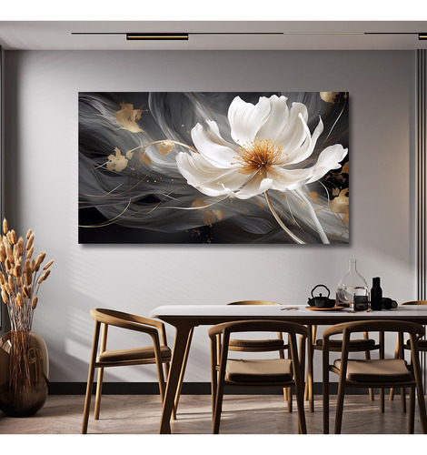 Cuadro Flor Beige Canvas Color Elegante Sala 90x60 F6