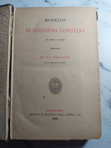 Modelos De Literatura Castellana. P. Vicente Agustí. Ian 748