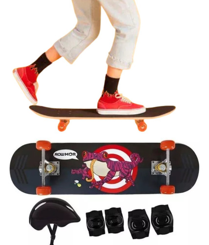 Kit Skate + Joelheira + Cotoveleira + Capacete Infantil Mor