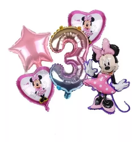 Curucu Set Globos Cumpleaños 3 Años Colores Minnie Mouse